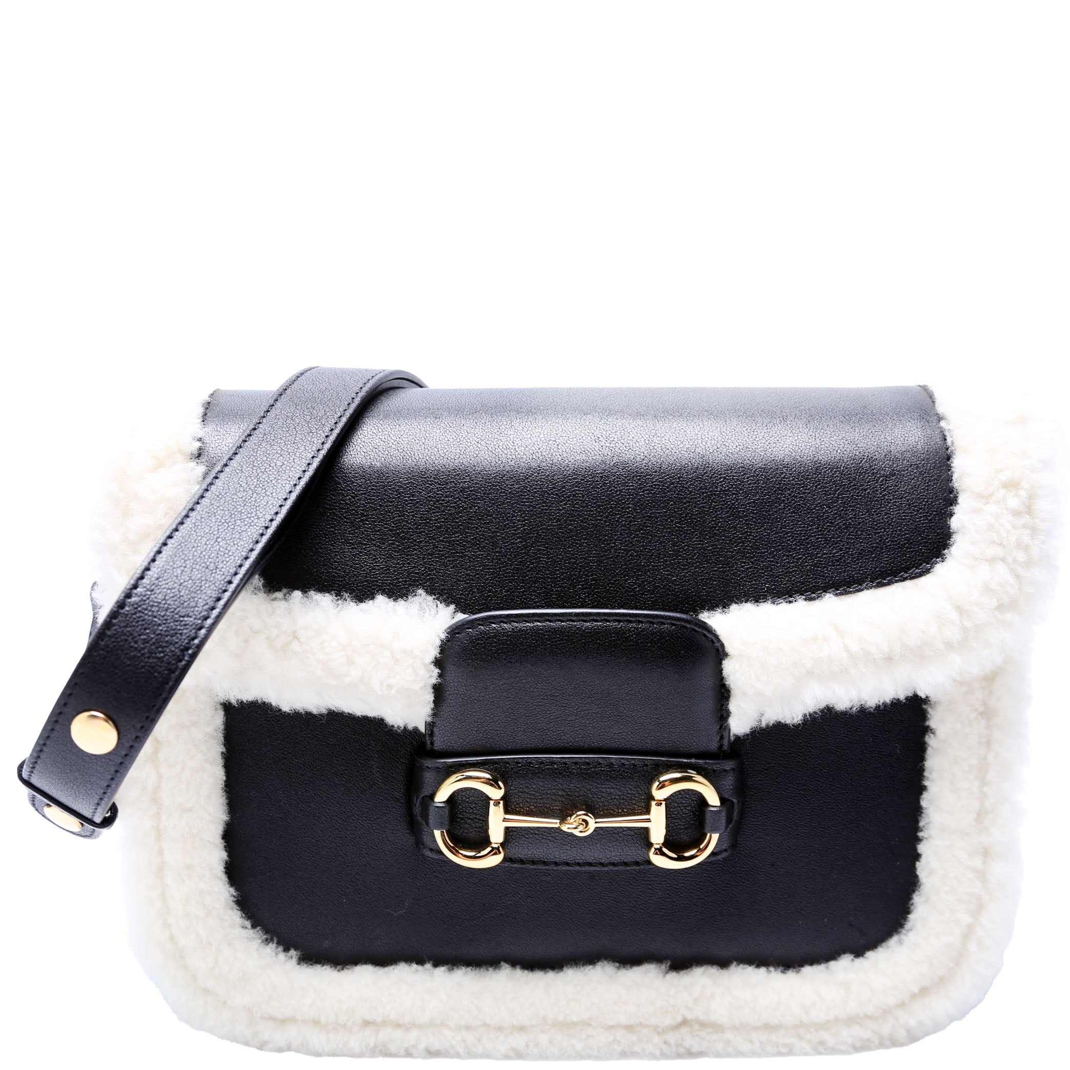 602204 Horsebit 1955 Shearling Leather Shoulder Bag Black