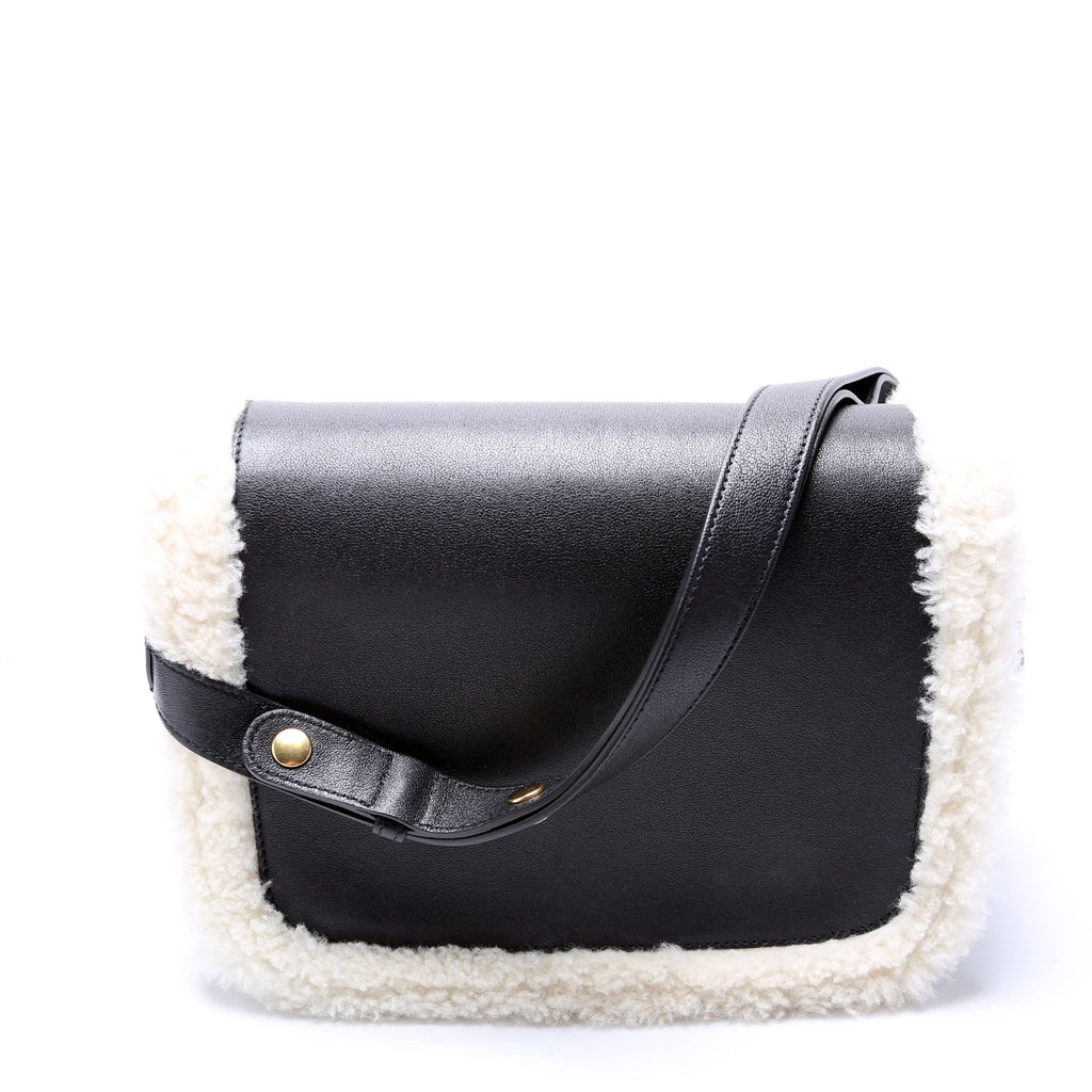602204 Horsebit 1955 Shearling Leather Shoulder Bag Black