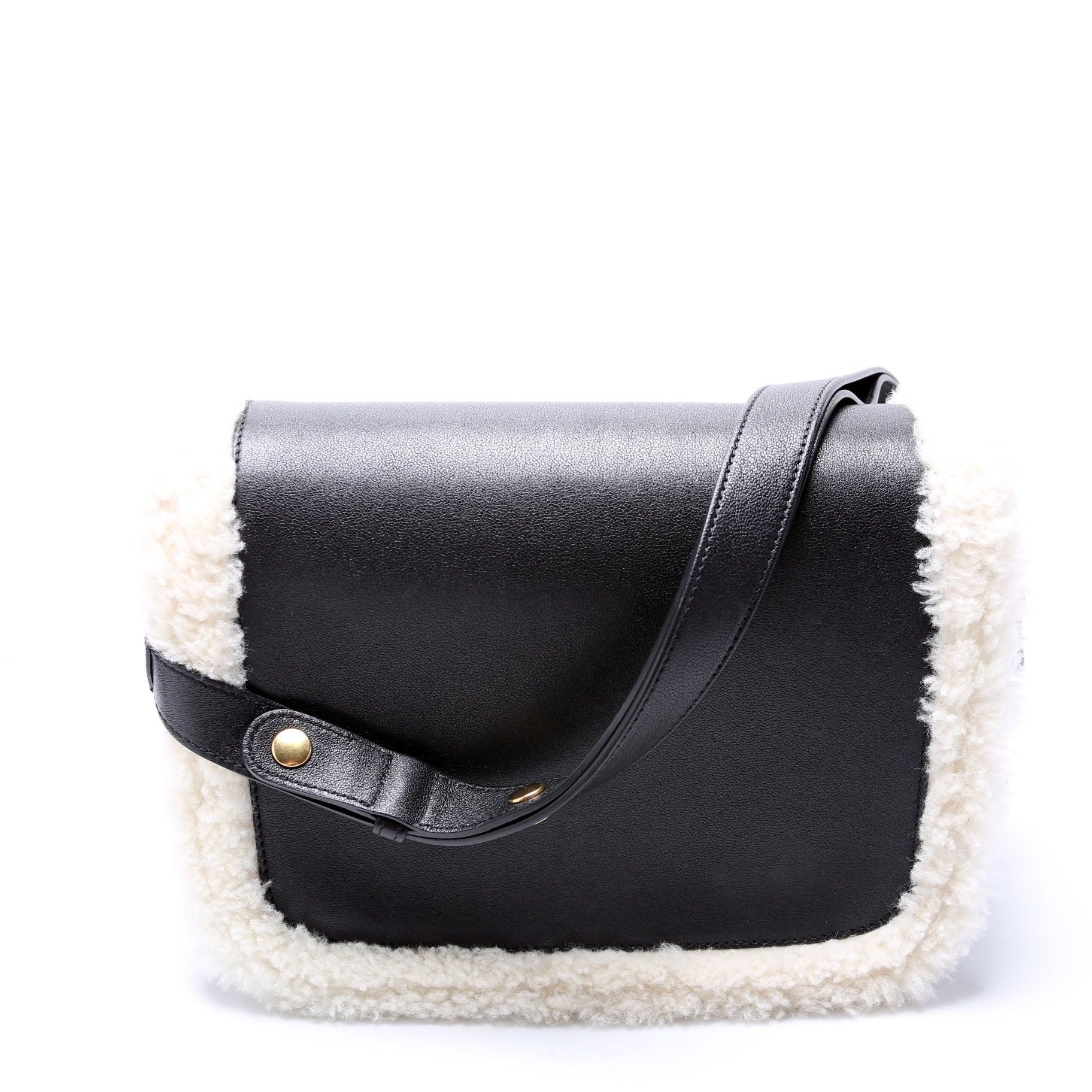 602204 Horsebit 1955 Shearling Leather Shoulder Bag Black