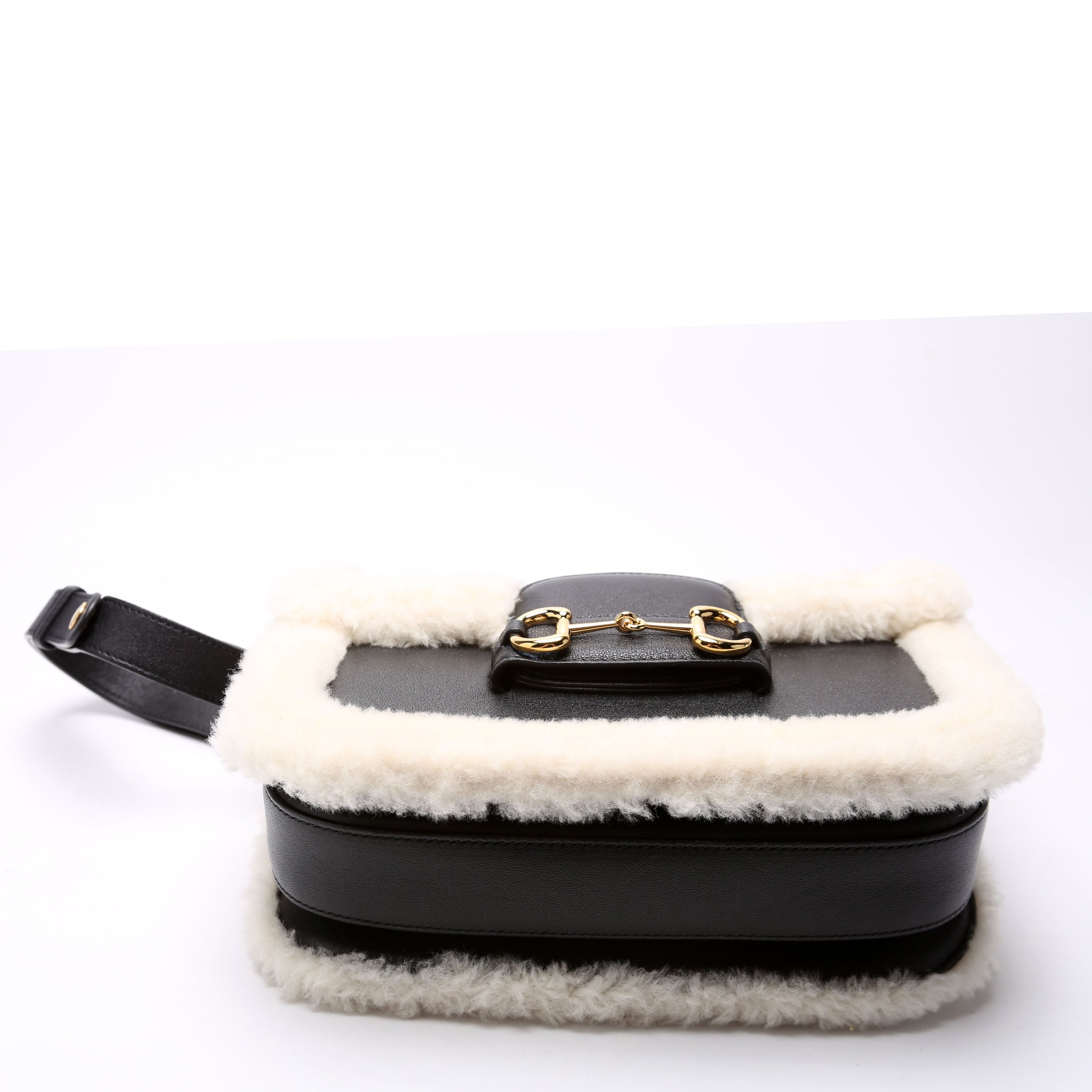 602204 Horsebit 1955 Shearling Leather Shoulder Bag Black