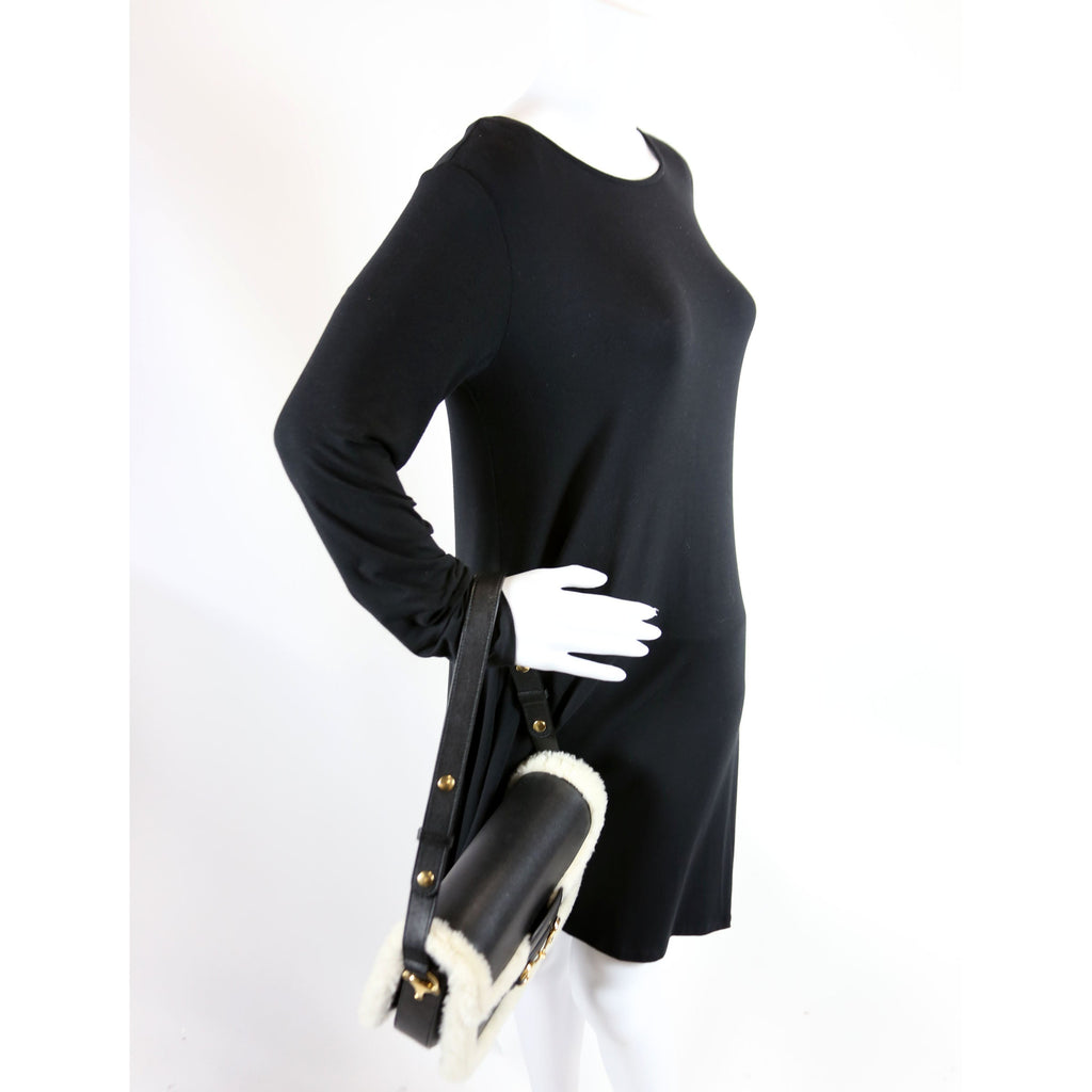 602204 Horsebit 1955 Shearling Leather Shoulder Bag Black
