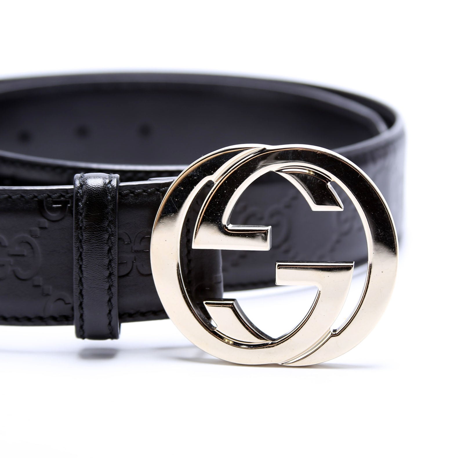 114876 Interlocking Leather Belt Size 85/34 Black