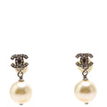 Crystal CC Pearl Drop Earrings Silver