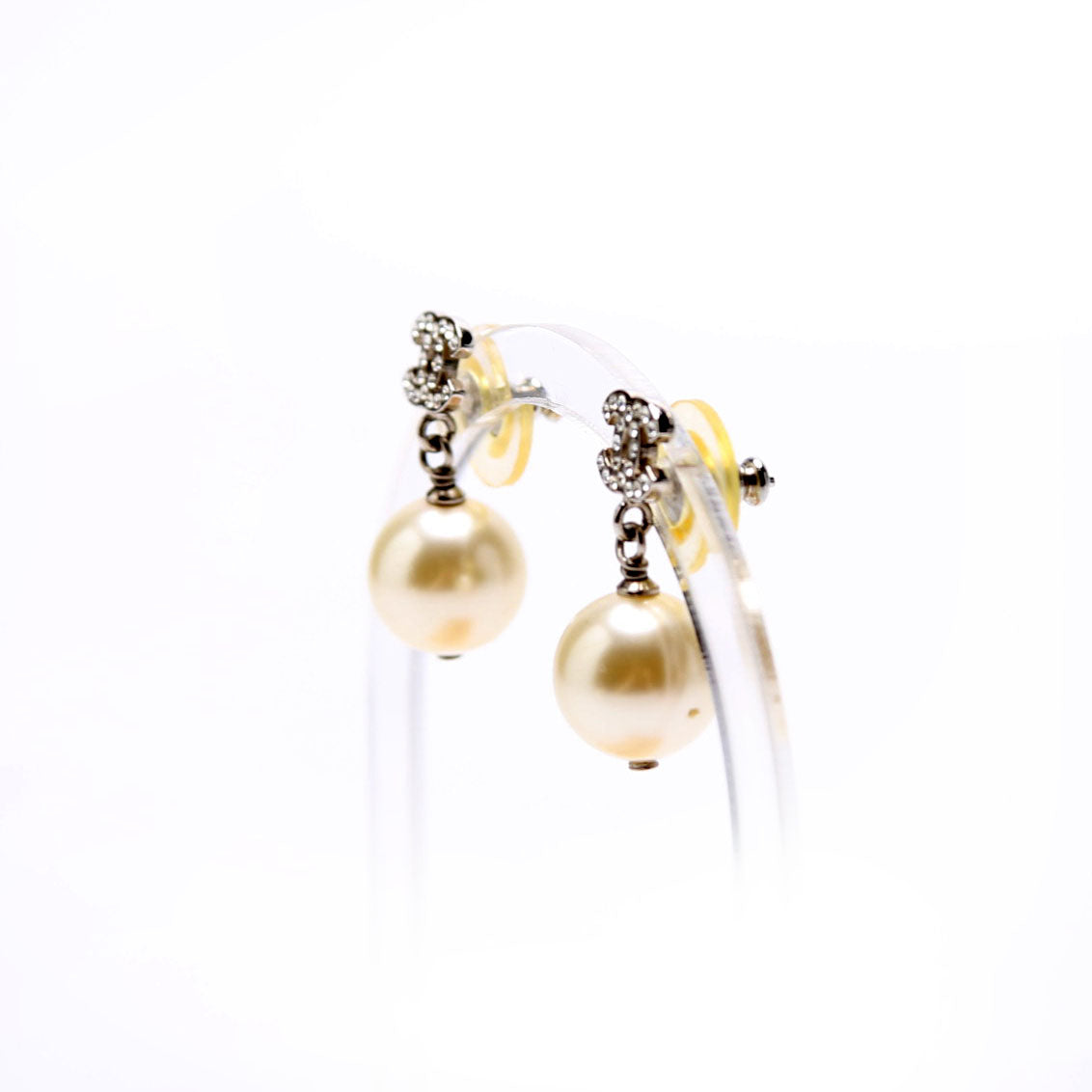 Crystal CC Pearl Drop Earrings Silver