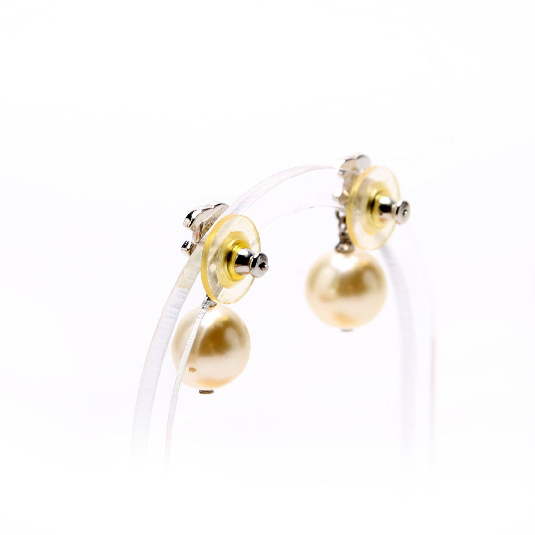 Crystal CC Pearl Drop Earrings Silver