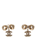 Crystal Bow CC Drop Earrings Gold