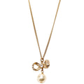 Crystal Bow CC Pearl Drop Necklace Gold