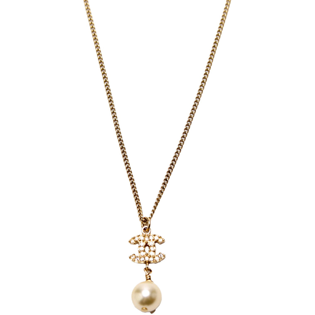 CC Crystal Pearl Drop Necklace Gold