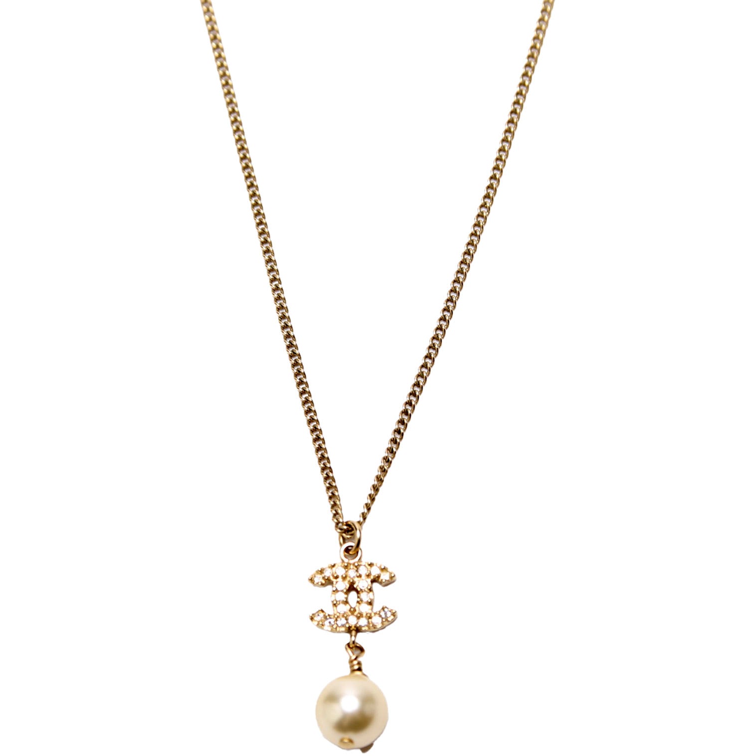 CC Crystal Pearl Drop Necklace Gold