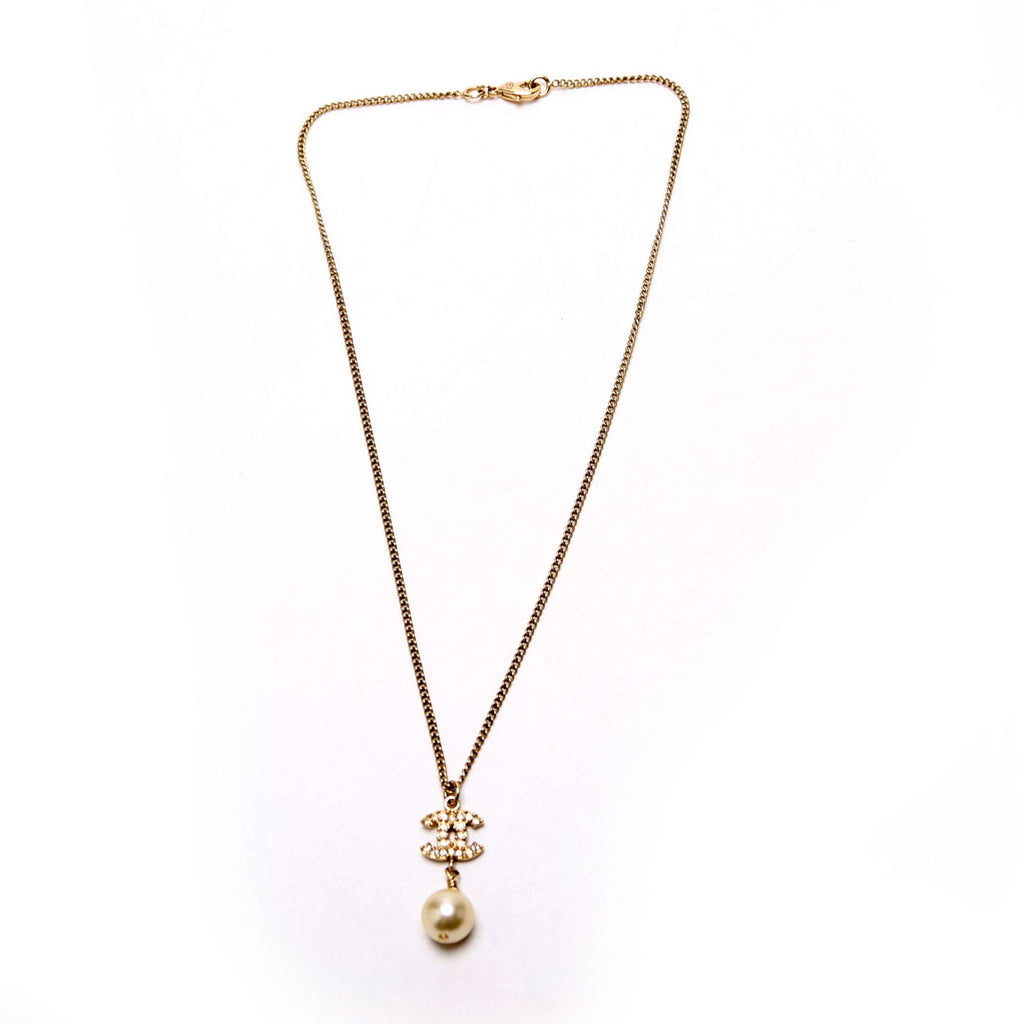 CC Crystal Pearl Drop Necklace Gold