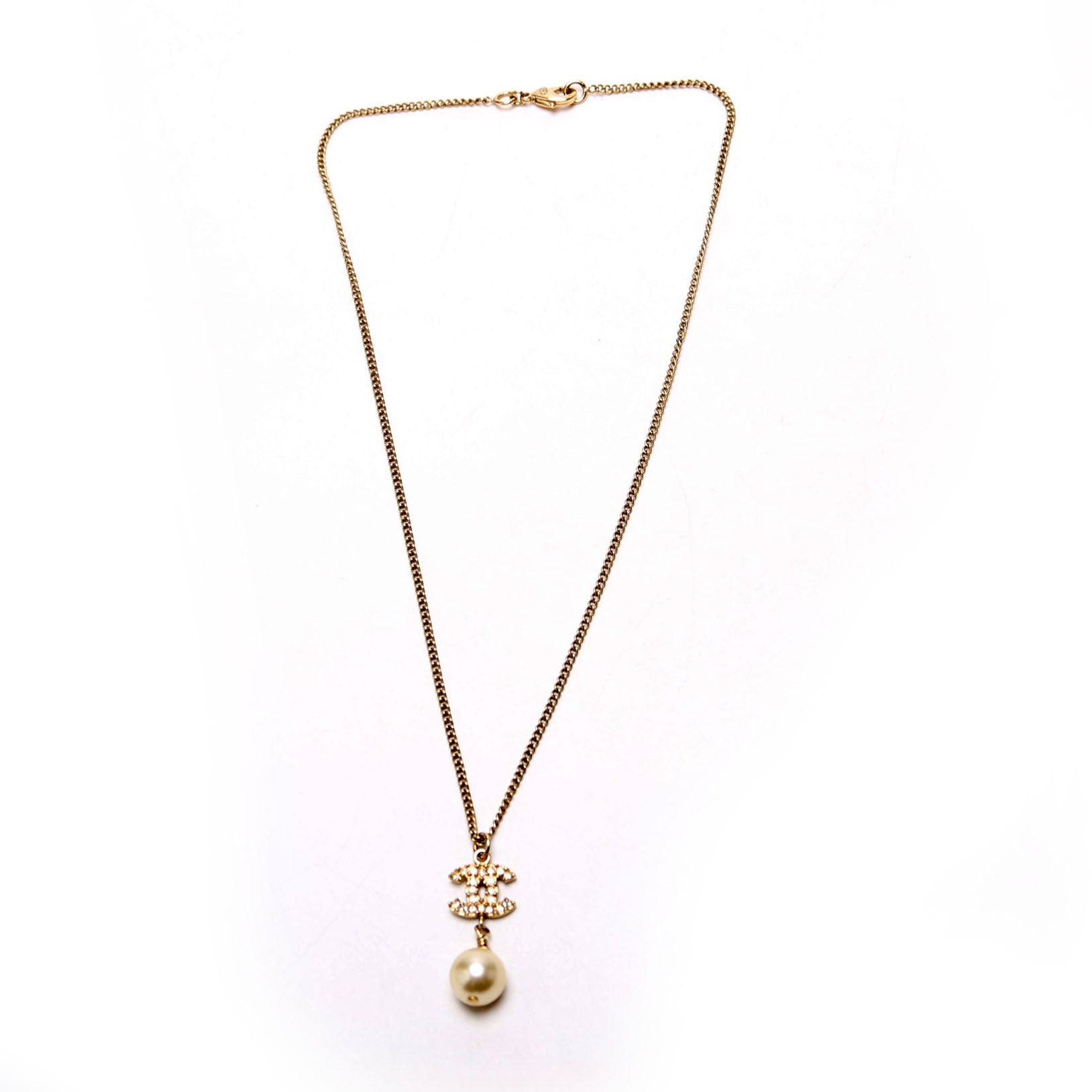 CC Crystal Pearl Drop Necklace Gold