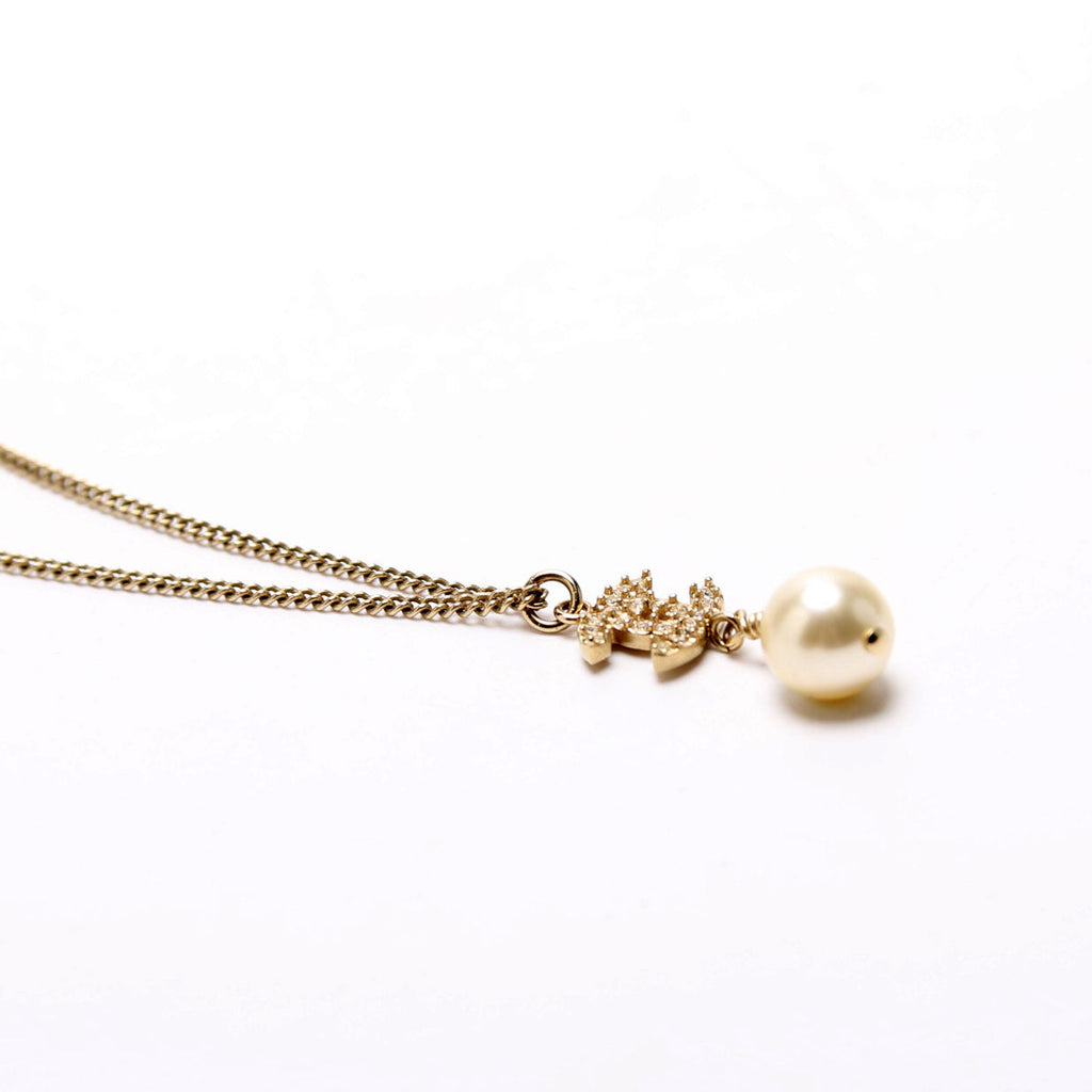 CC Crystal Pearl Drop Necklace Gold