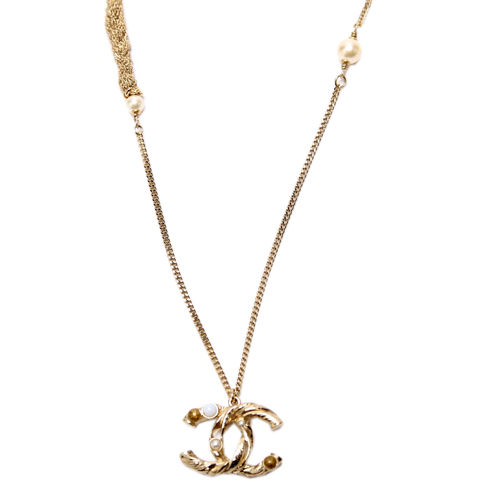 CC Pendant Pearl/Braided Chain Gold