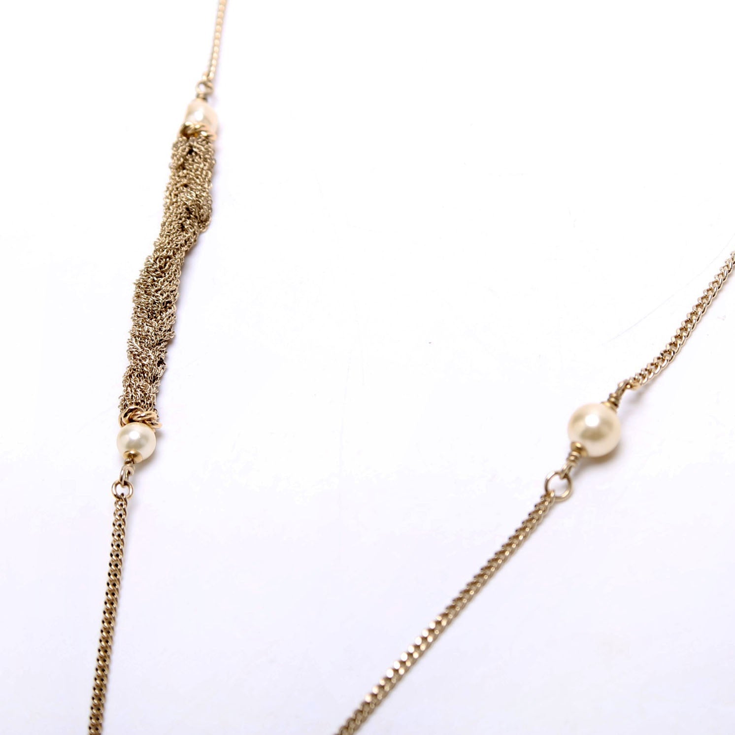 CC Pendant Pearl/Braided Chain Gold