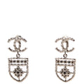 CC Shield Drop Silver Earrings