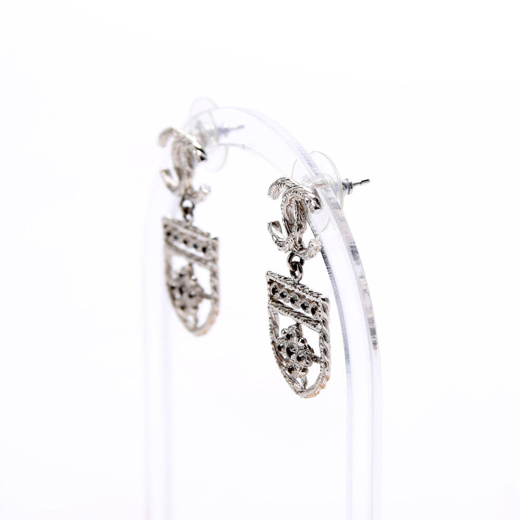 CC Shield Drop Silver Earrings