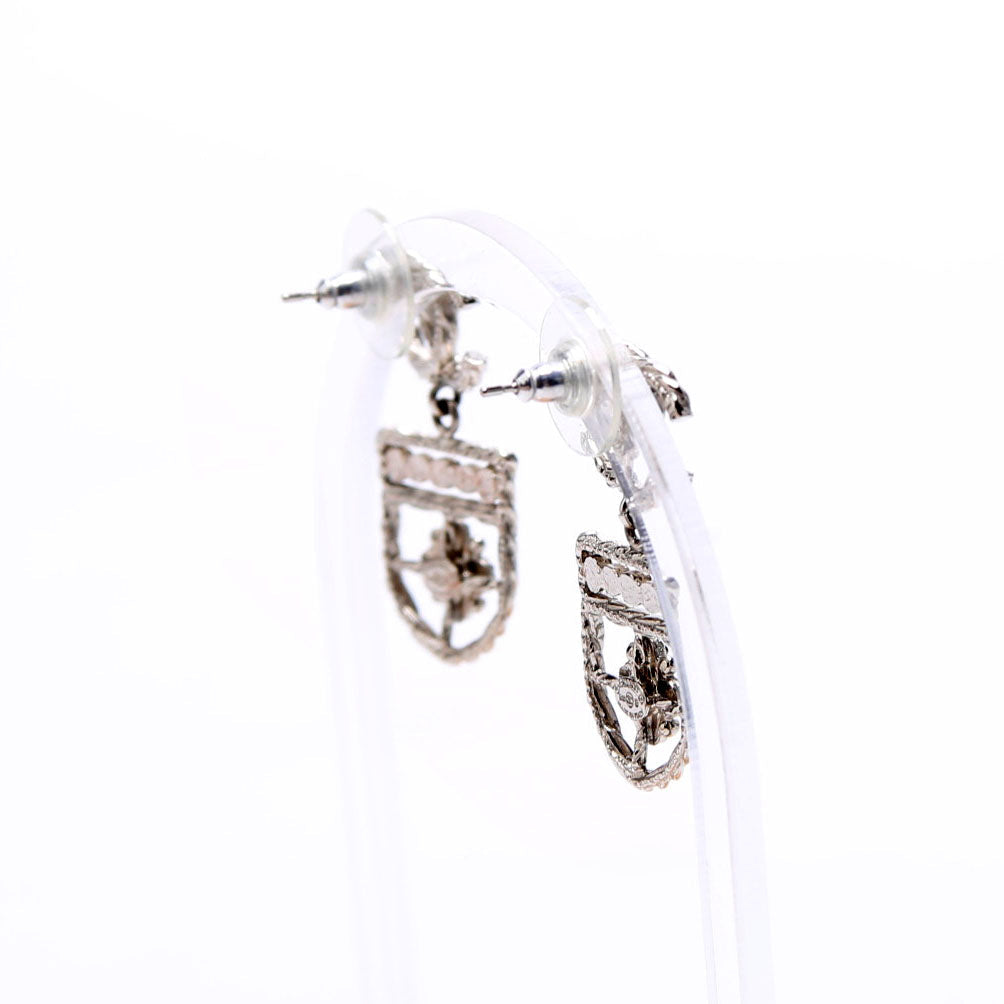 CC Shield Drop Silver Earrings
