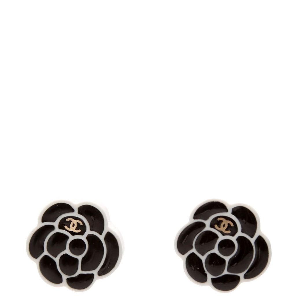 Camellia Flower Resin Earrings Black/White