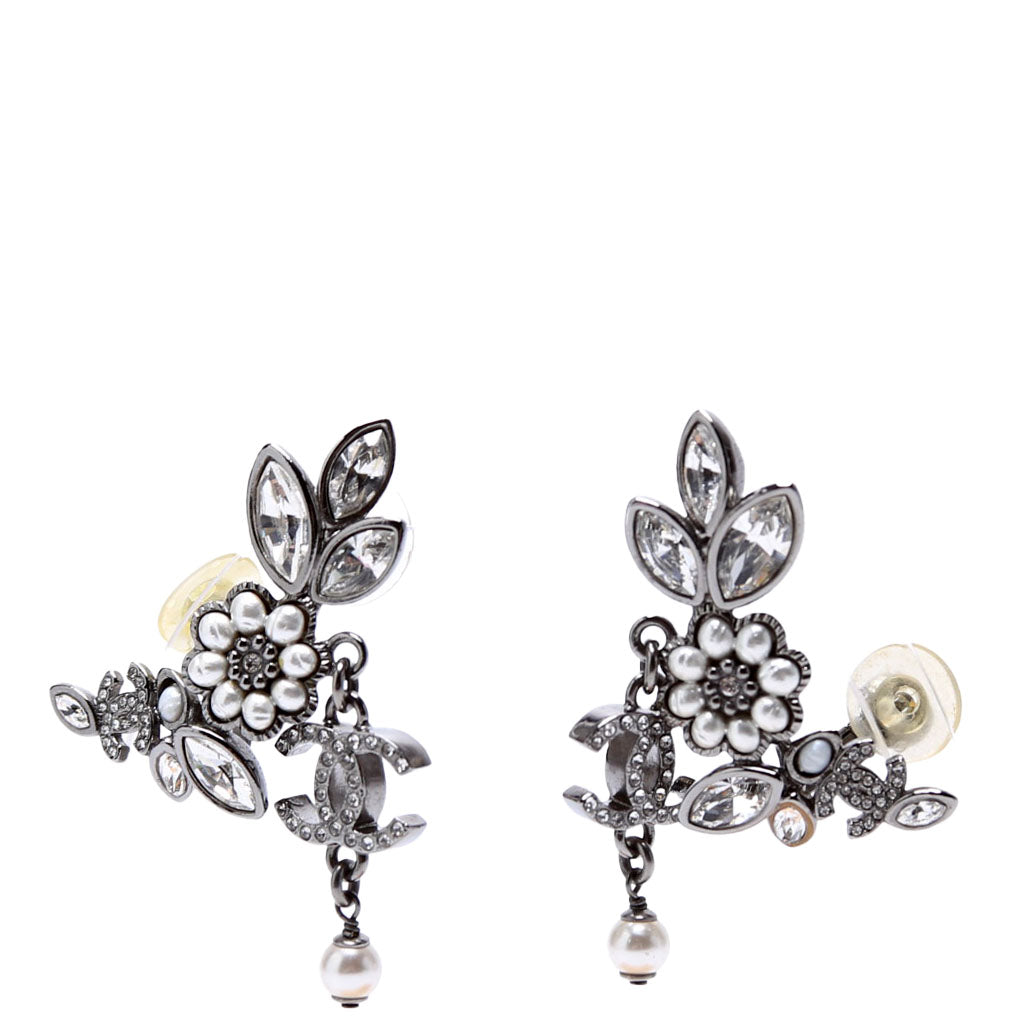 Crystal Pearly Flower Cluster Drop Silver/Pearl