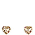 CC Pearl/Crystal Chain Link Heart Stud Earrings Gold/Multicolor