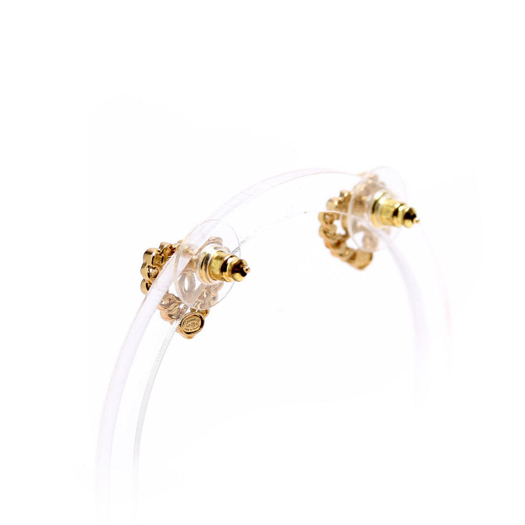 CC Pearl/Crystal Chain Link Heart Stud Earrings Gold/Multicolor
