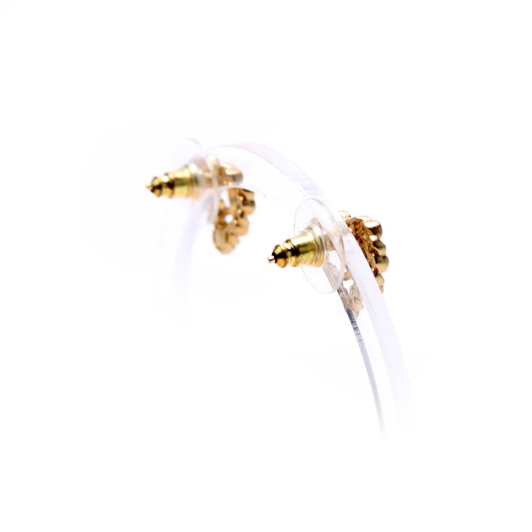 CC Pearl/Crystal Chain Link Heart Stud Earrings Gold/Multicolor