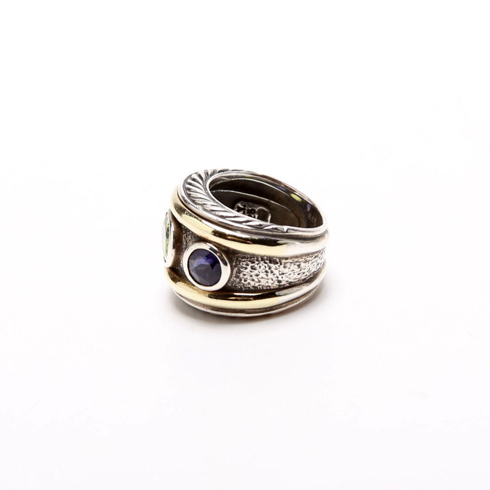 Renaissance Band Ring Size 6 Peridot/Iolite/925/585