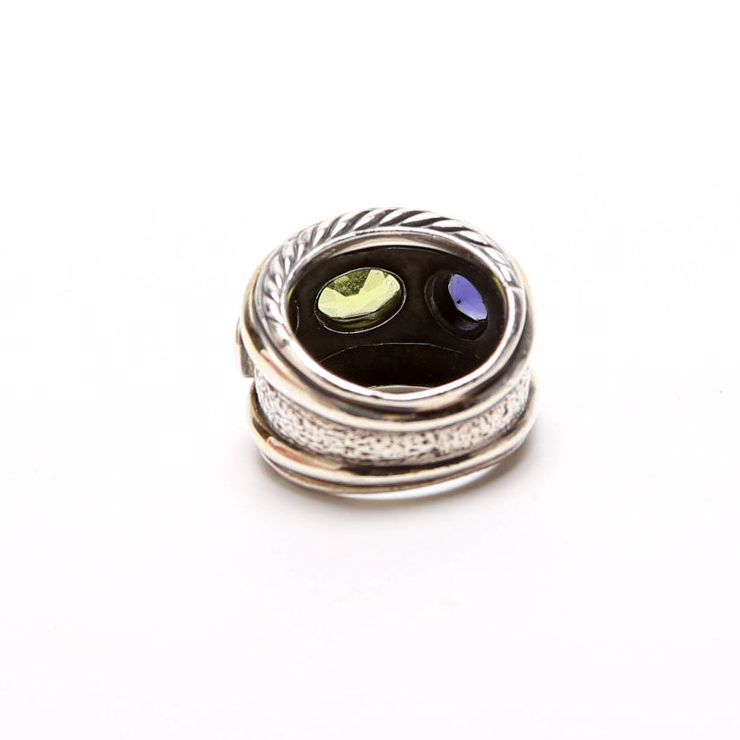 Renaissance Band Ring Size 6 Peridot/Iolite/925/585