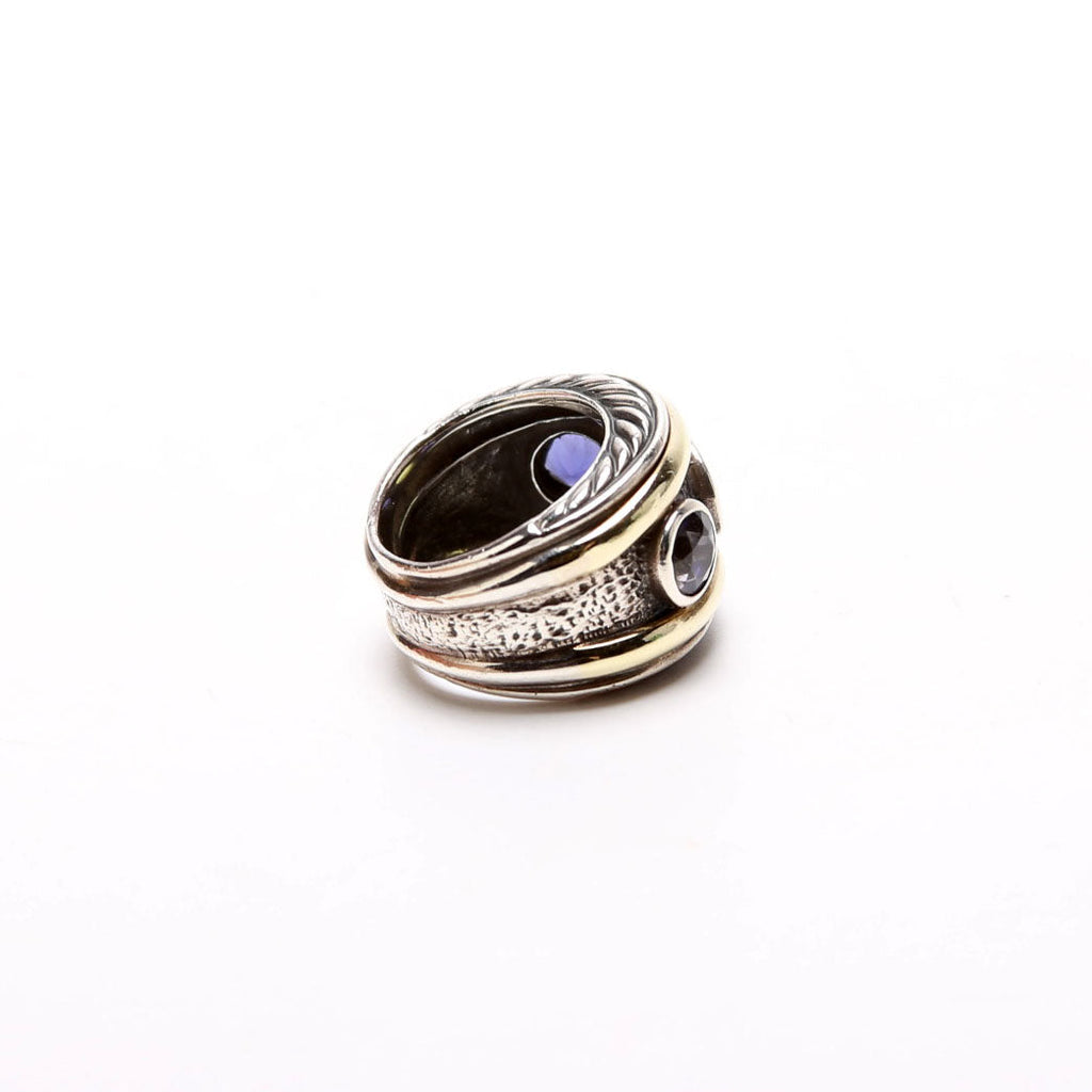 Renaissance Band Ring Size 6 Peridot/Iolite/925/585