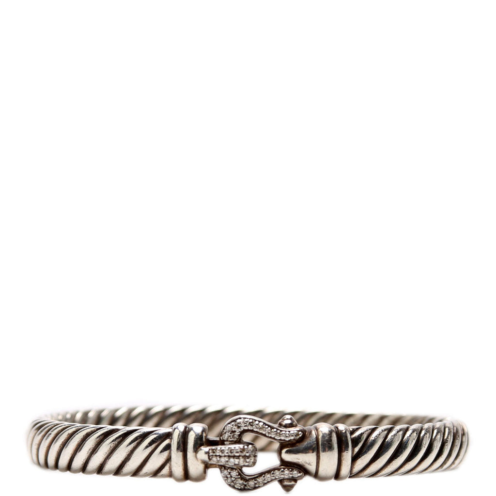 Sculpted Buckle Hinge 7MM Bracelet Pave Diamonds/925