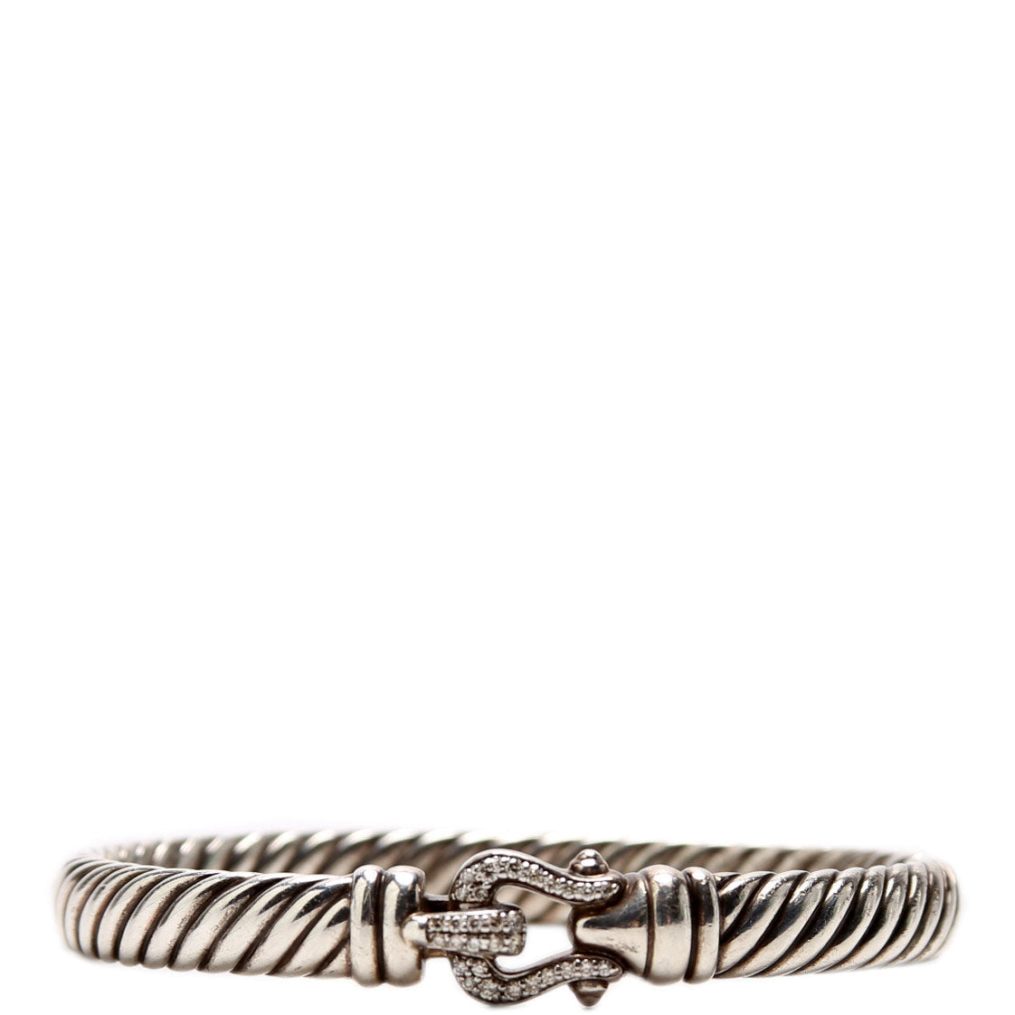 Sculpted Buckle Hinge 7MM Bracelet Pave Diamonds/925