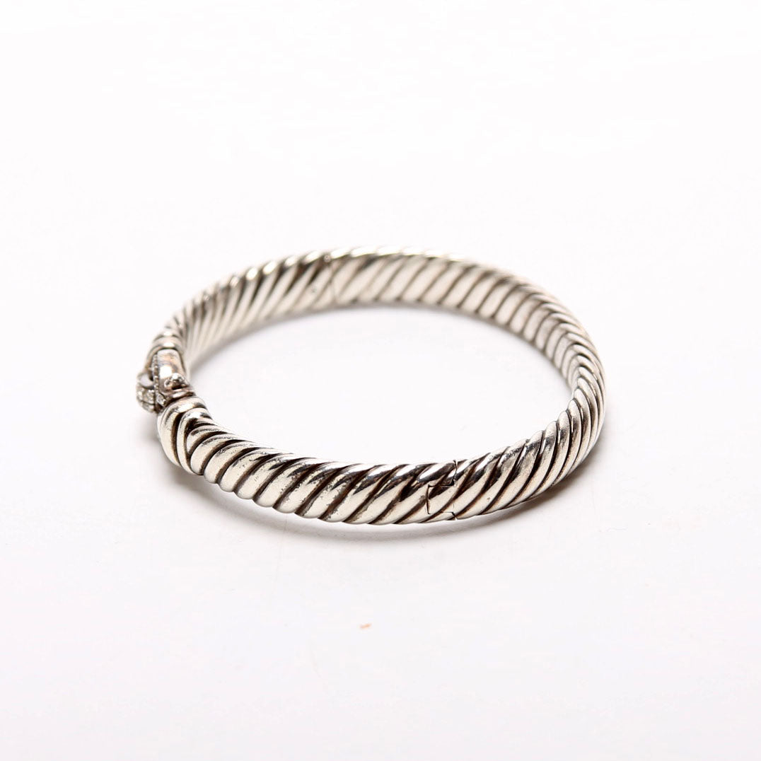 Sculpted Buckle Hinge 7MM Bracelet Pave Diamonds/925