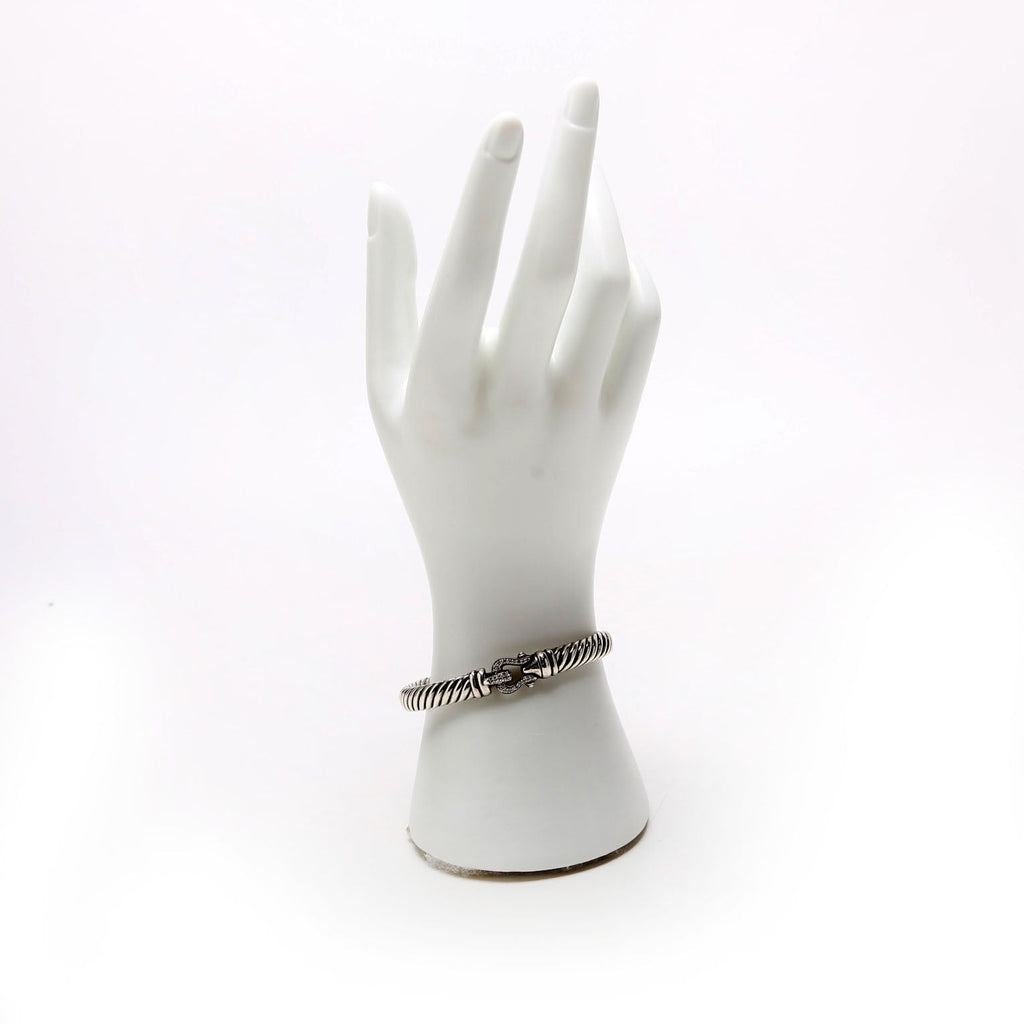 Sculpted Buckle Hinge 7MM Bracelet Pave Diamonds/925