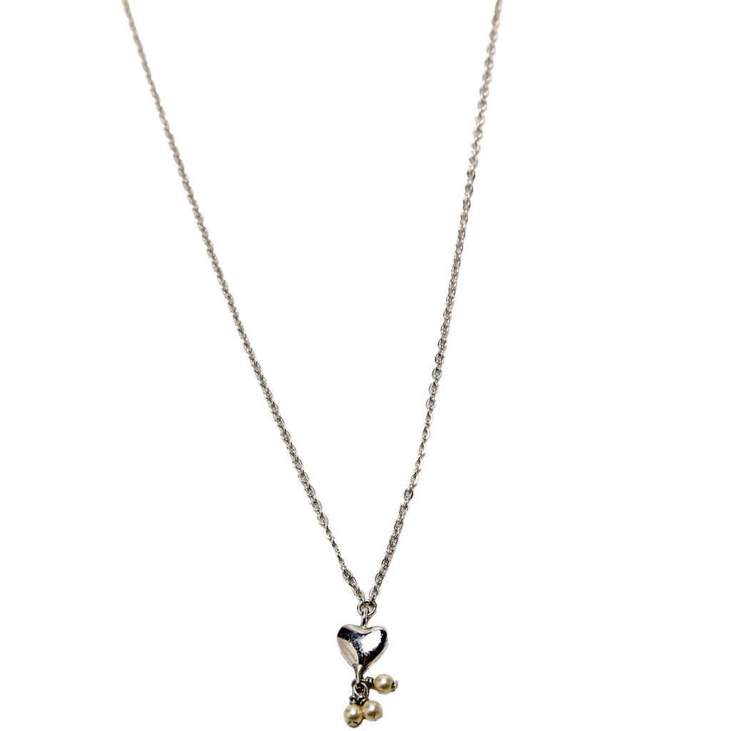 Pearl Drop Heart Pendant Necklace Silver/Pearl