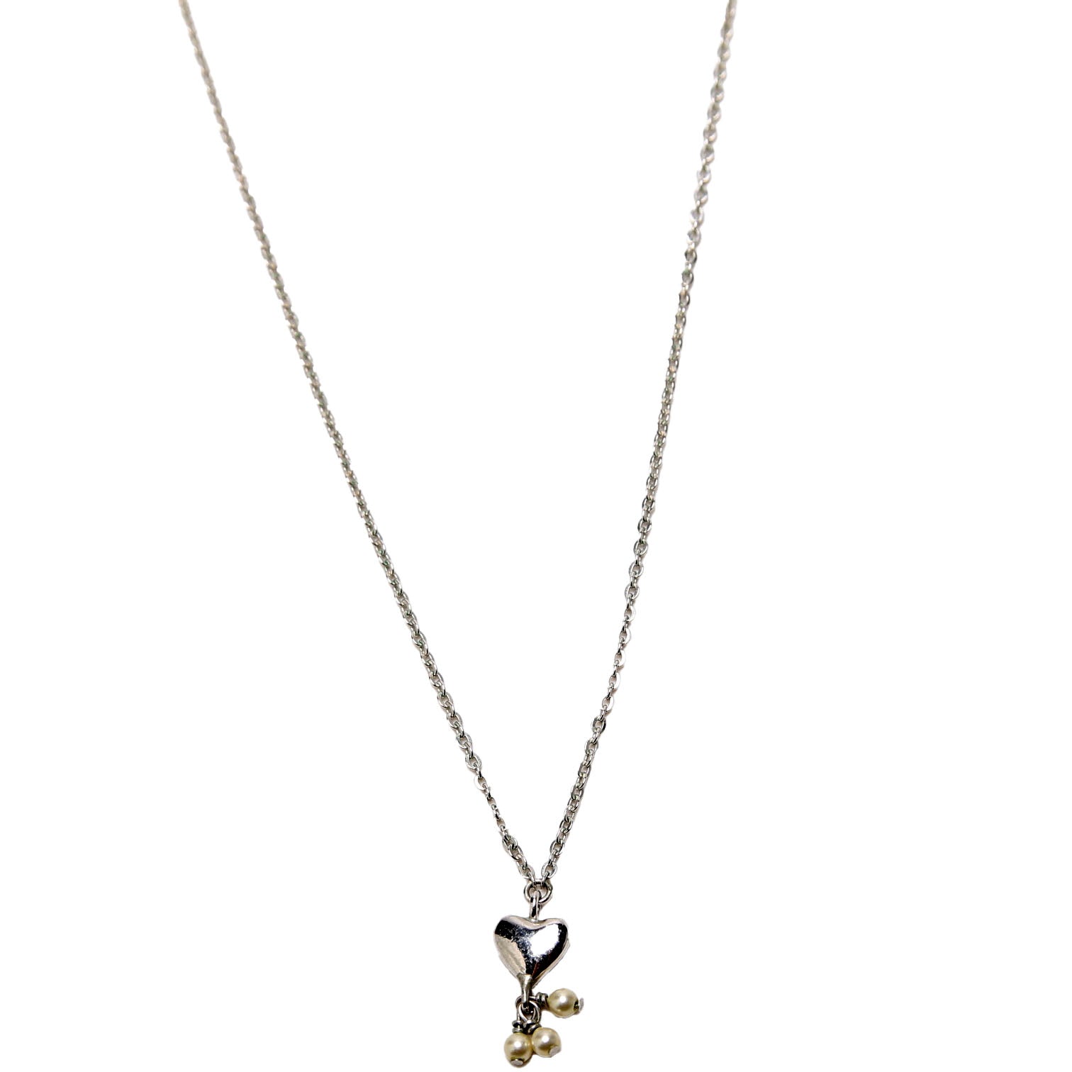 Pearl Drop Heart Pendant Necklace Silver/Pearl