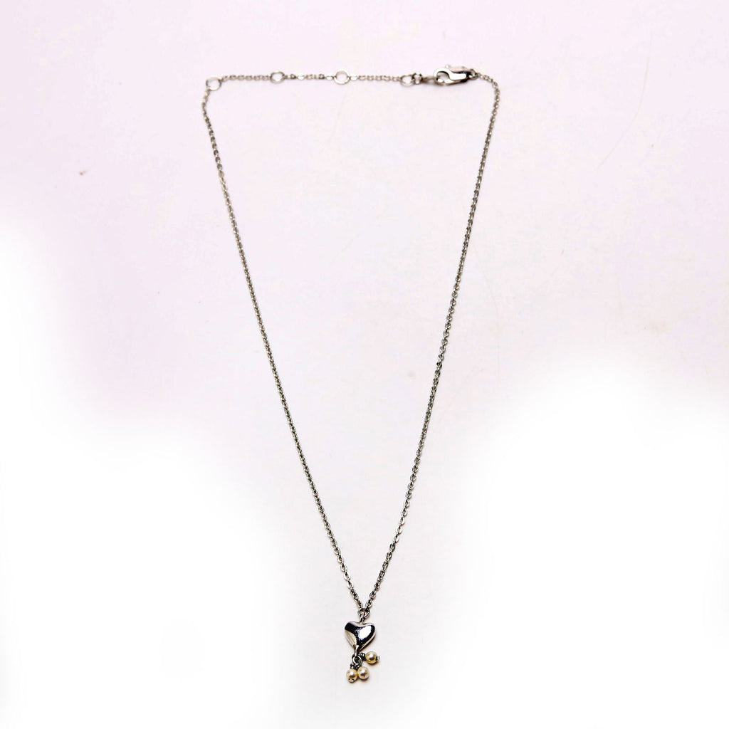 Pearl Drop Heart Pendant Necklace Silver/Pearl