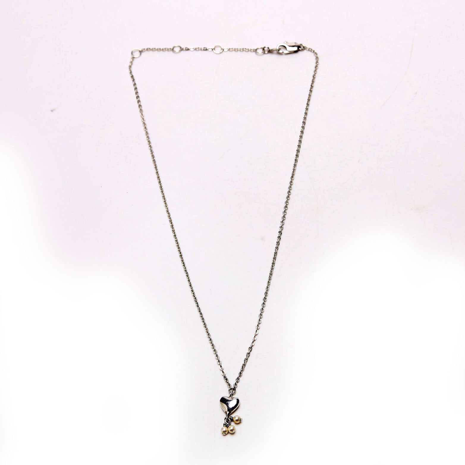 Pearl Drop Heart Pendant Necklace Silver/Pearl
