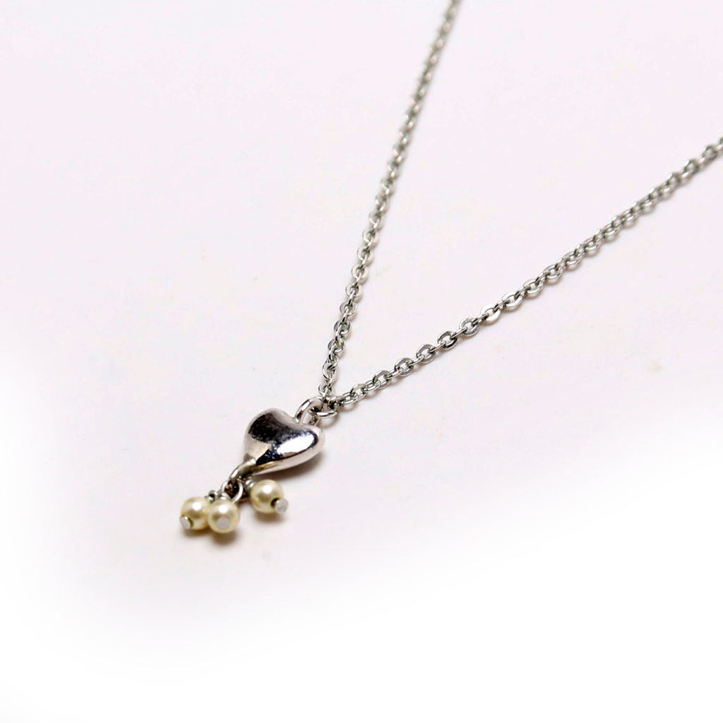 Pearl Drop Heart Pendant Necklace Silver/Pearl