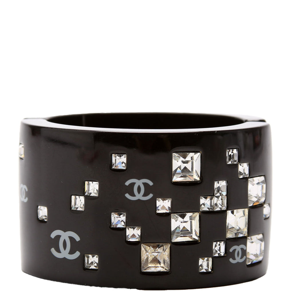 CC Rhinestone Resin Bangle Bracelet Black