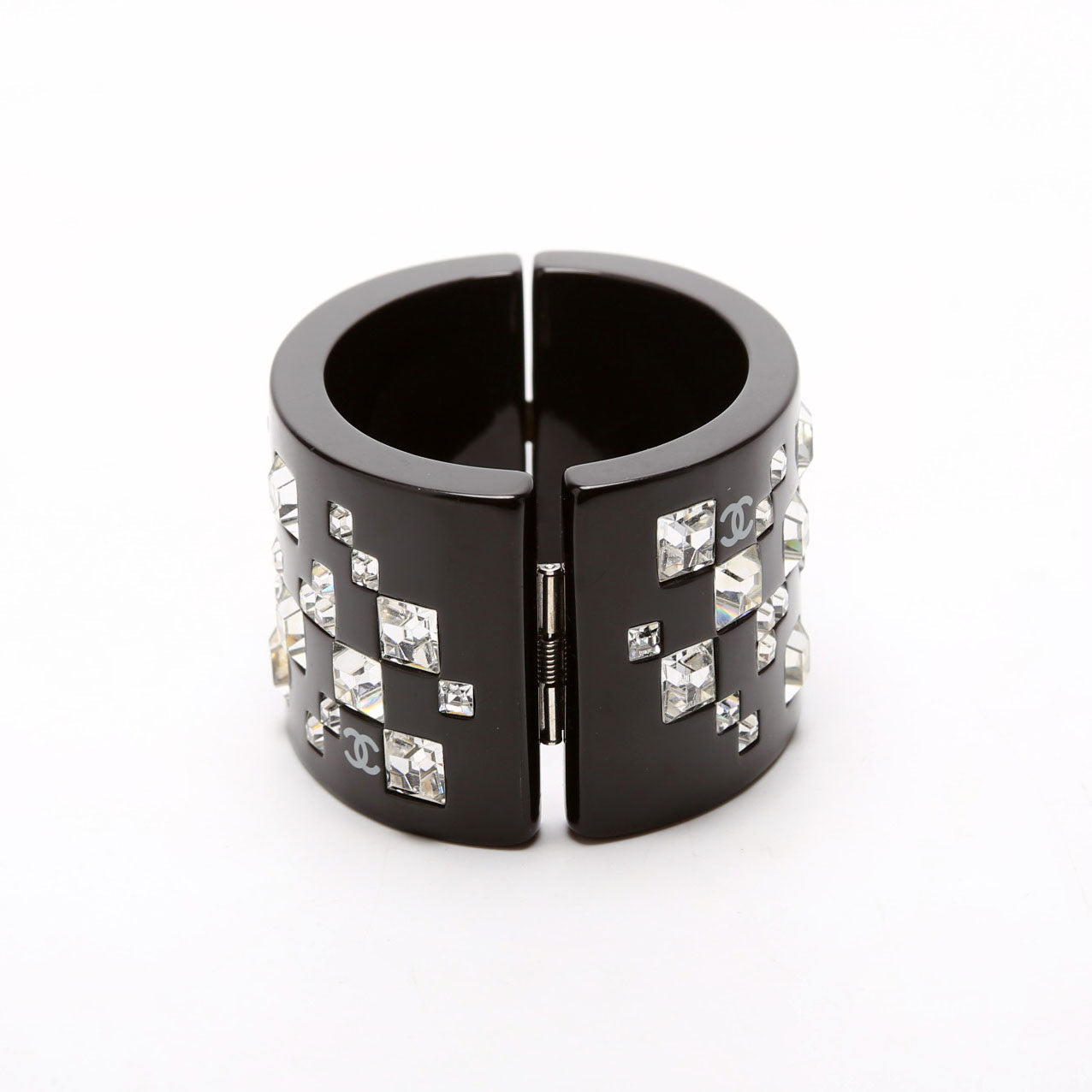 CC Rhinestone Resin Bangle Bracelet Black