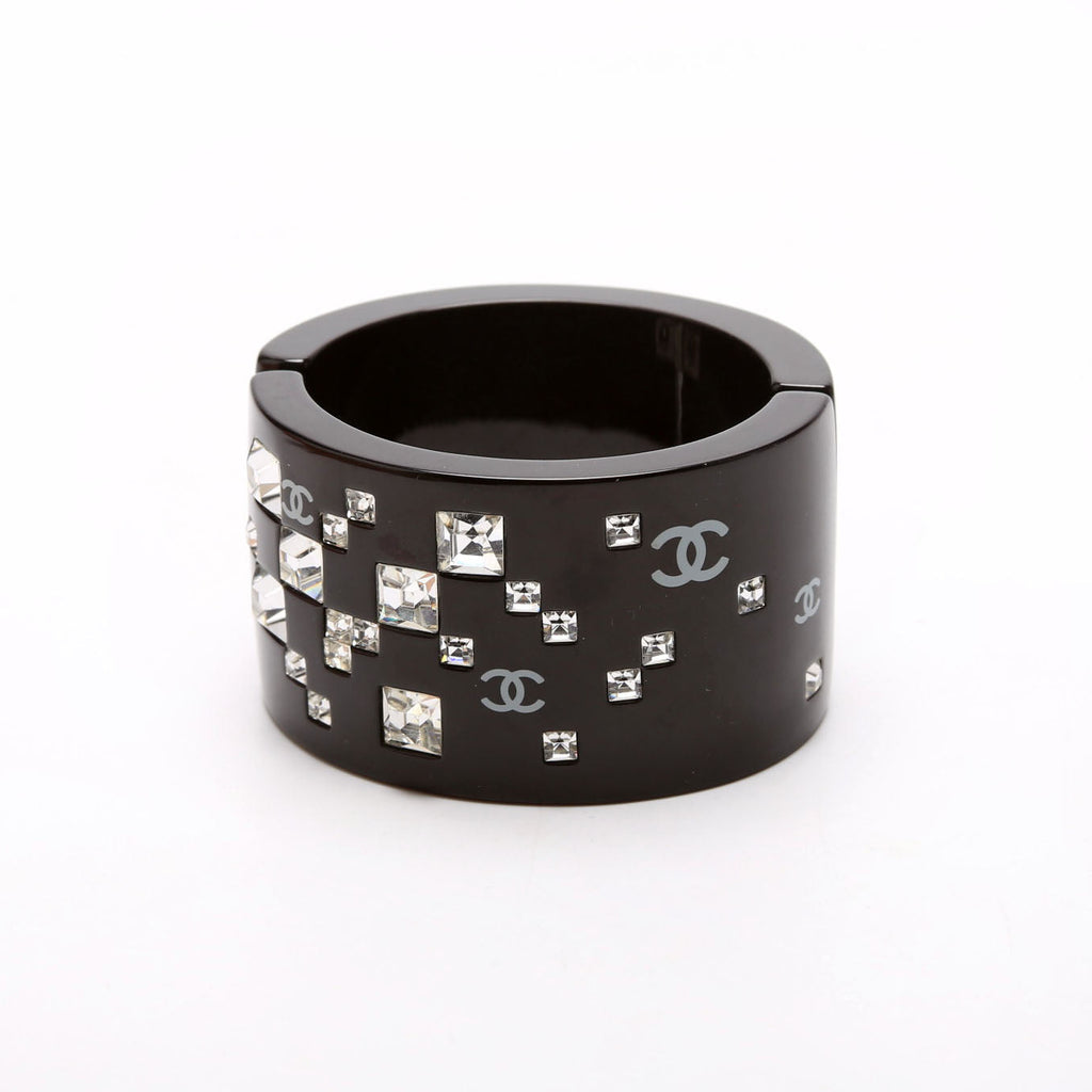 CC Rhinestone Resin Bangle Bracelet Black