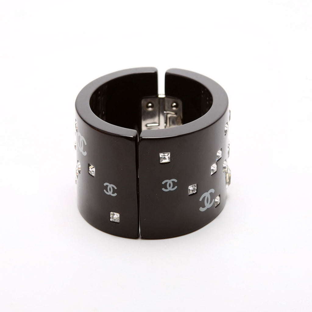 CC Rhinestone Resin Bangle Bracelet Black
