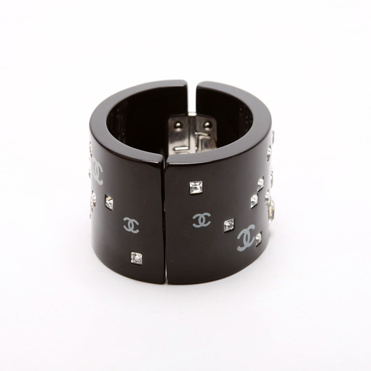 CC Rhinestone Resin Bangle Bracelet Black