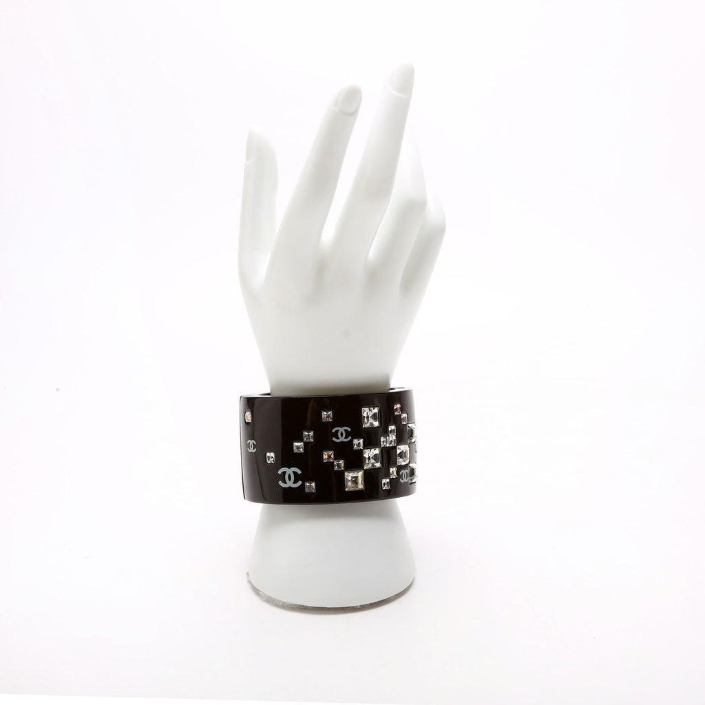 CC Rhinestone Resin Bangle Bracelet Black