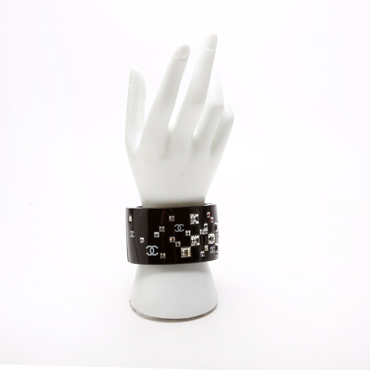 CC Rhinestone Resin Bangle Bracelet Black