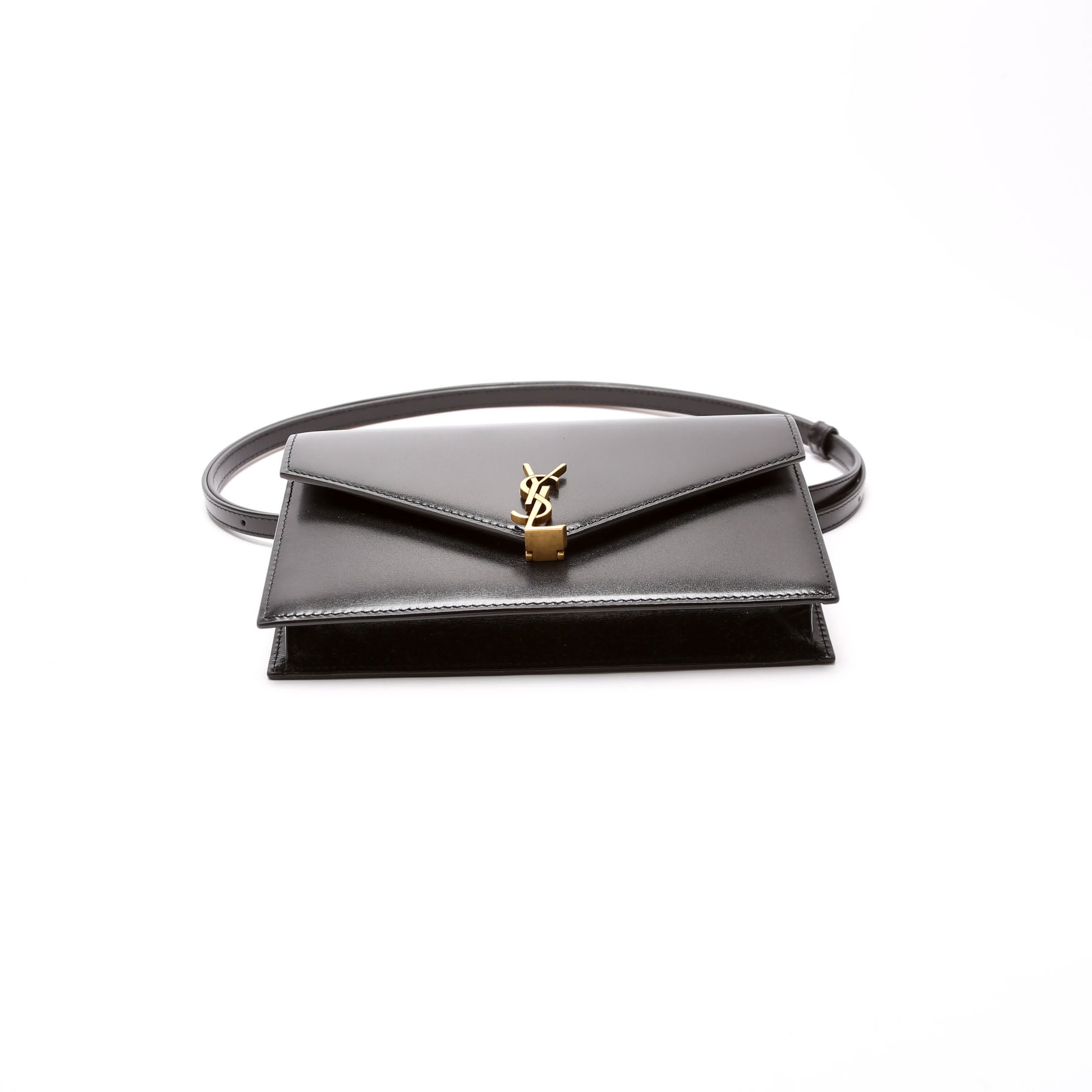 SAINT LAURENT 785281 Cassandre Envelope Belt Bag Calfskin Black