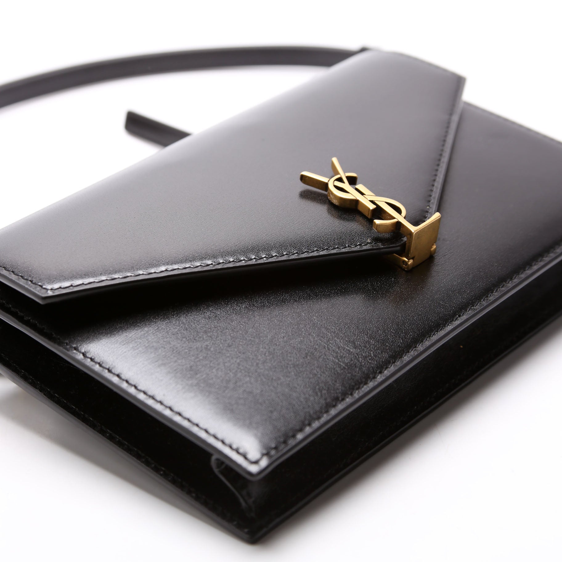 SAINT LAURENT 785281 Cassandre Envelope Belt Bag Calfskin Black