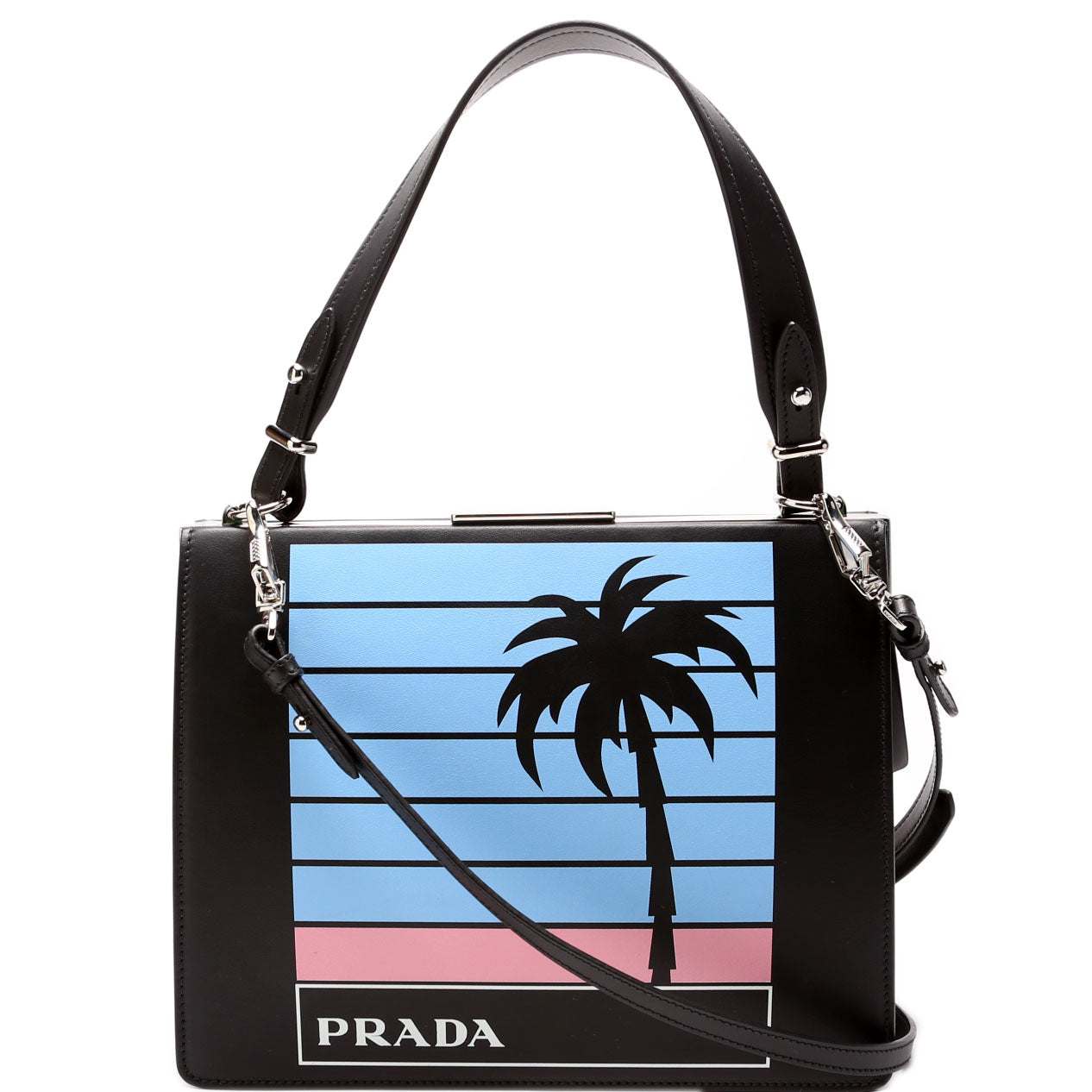 City Calfskin Palm Tree Print Frame Bag