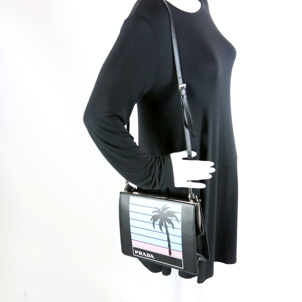City Calfskin Palm Tree Print Frame Bag