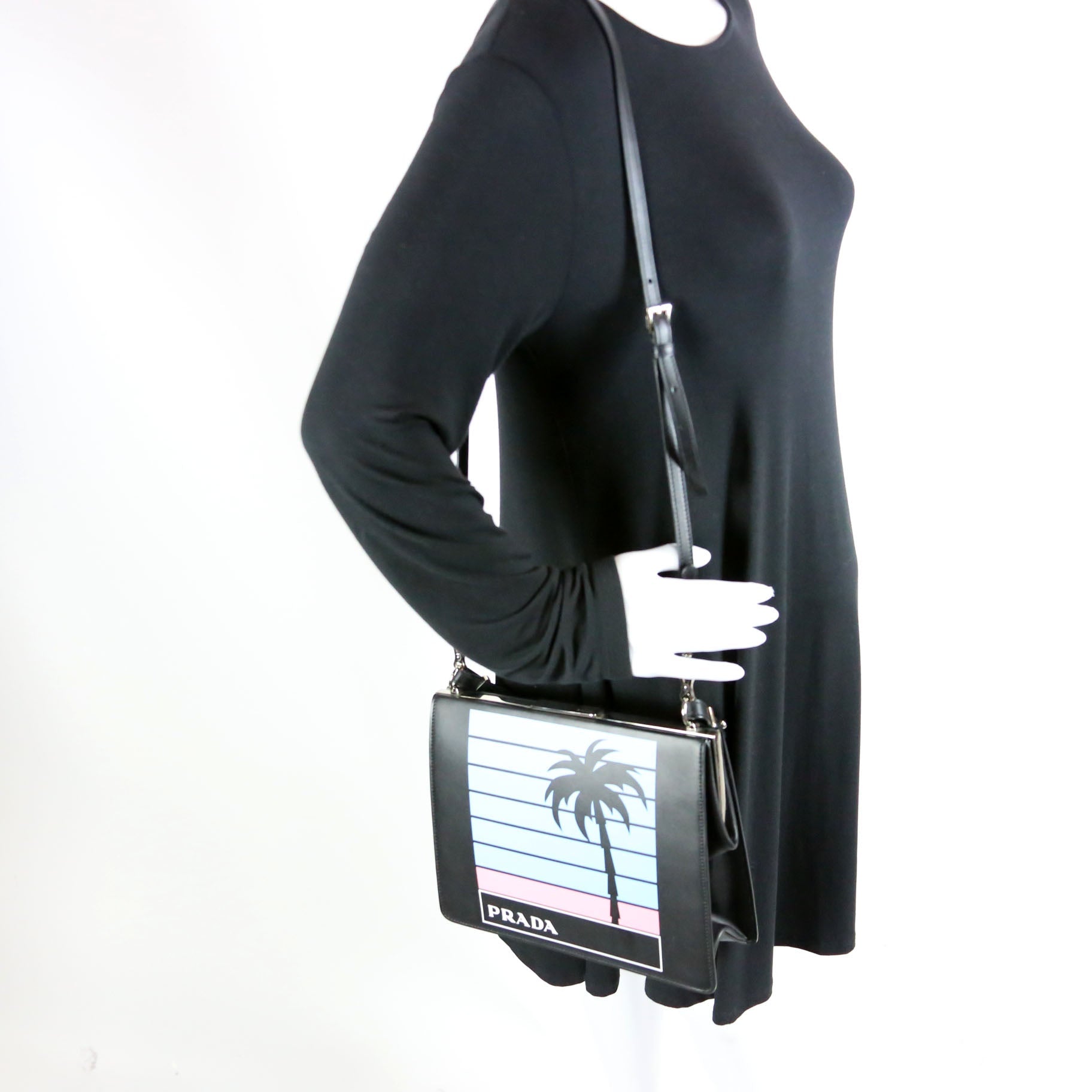 City Calfskin Palm Tree Print Frame Bag